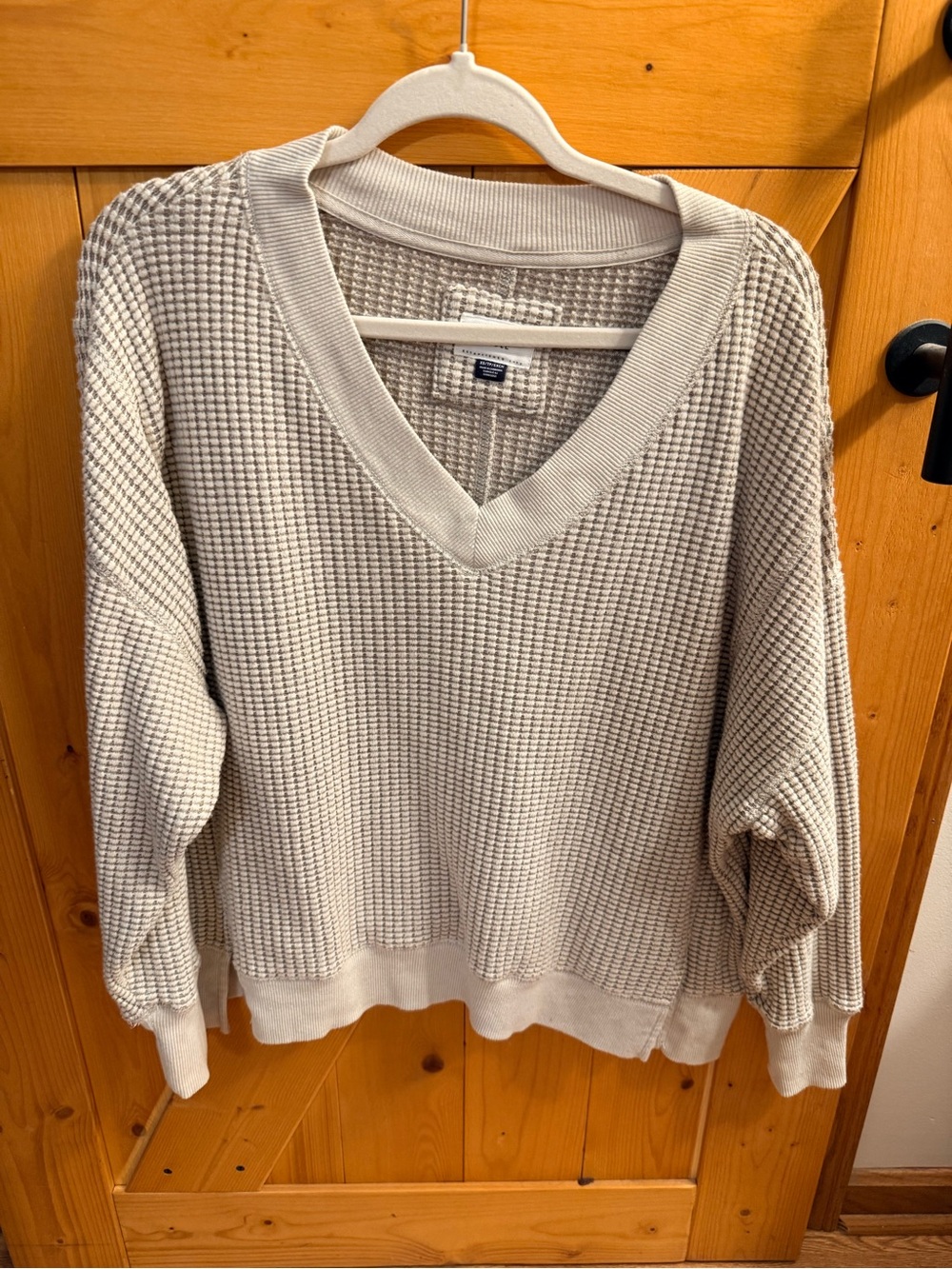American Eagle Outfitters Beige Waffle V-Neck Sweater